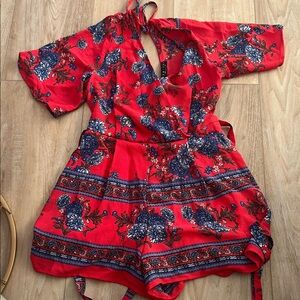 Trixxi Vibrant Red and Blue Floral Romper